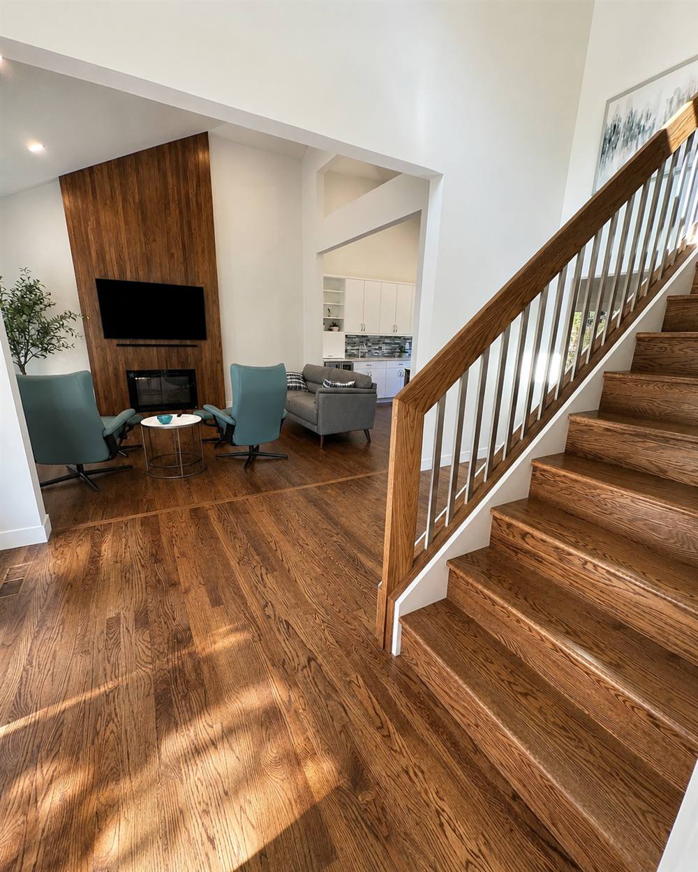 Warm oak hardwood installation in Sammamish